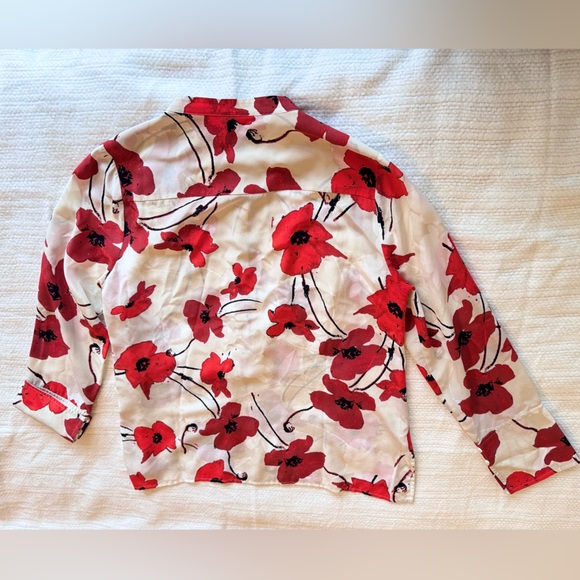 J. CREW Silk Ivory & Red Poppy Floral Blouse Career Casual Top - Picture 8 of 12
